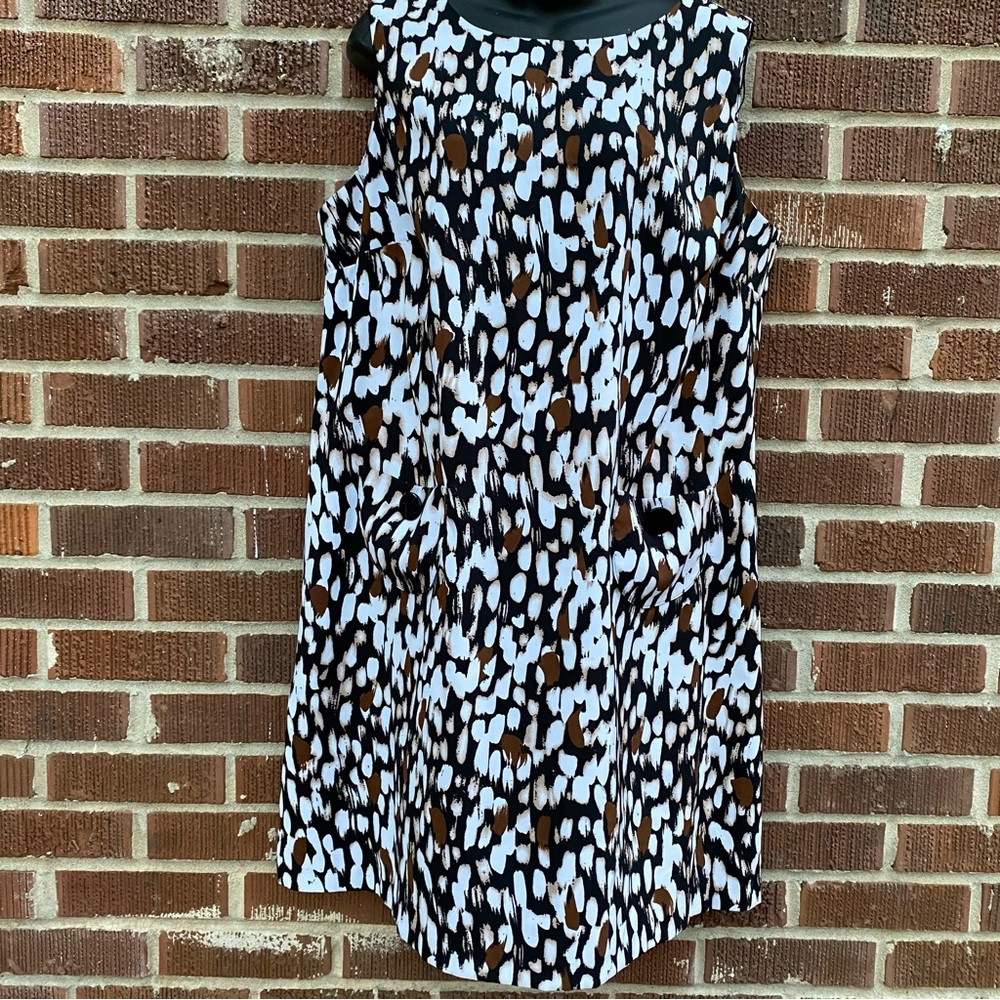 Scarlet sleeveless front pocket back zipper black/brown/white midi dress Sz 18 P